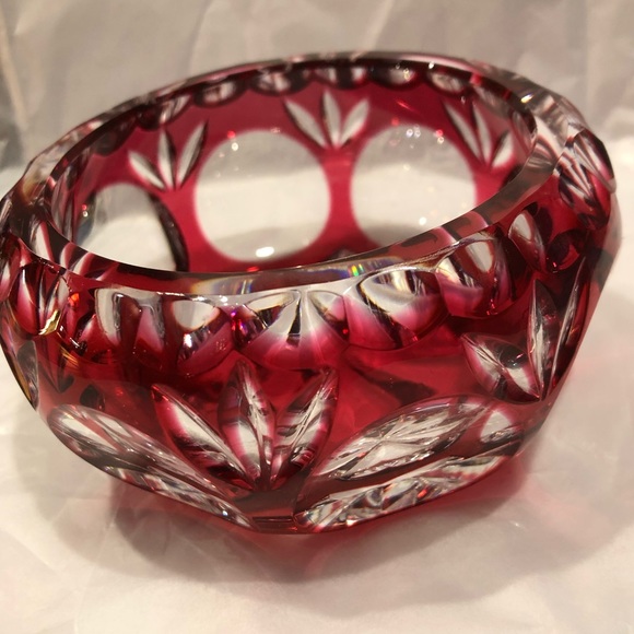 Nachtmann Bramberg Crystal Glass Bowl Cut Cranberry To Clear Czech Bohemian 50’s - Picture 10 of 12